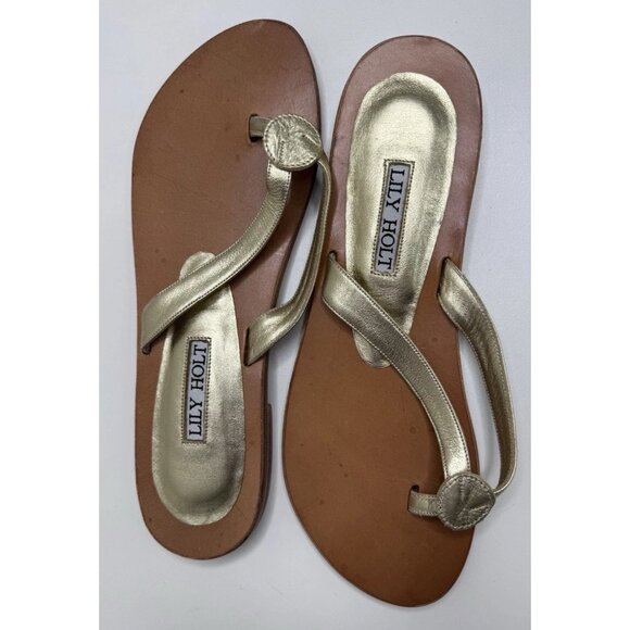 Lily Holt Women's Gold Flip Flop Sandals Size 37 EU 7 US - Picture 9 of 9